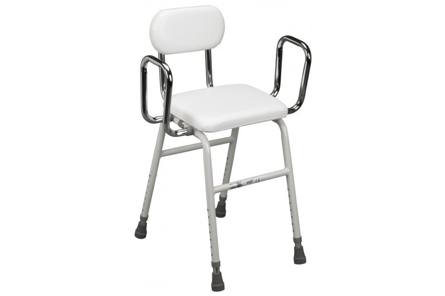 Stool features a padded seat and back for added comfortAngled seat makes sitting down and getting up..