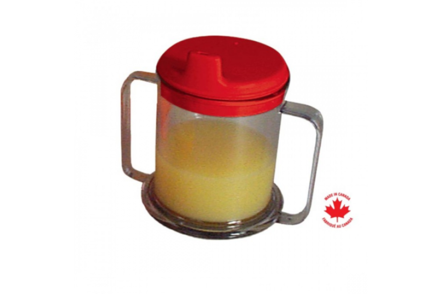 This crystal clear plastic mug has double handles to make drinking safer and easier for people with ..