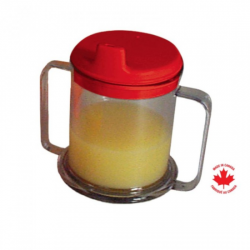 This crystal clear plastic mug has double handles to make drinking safer and easier for people with ..