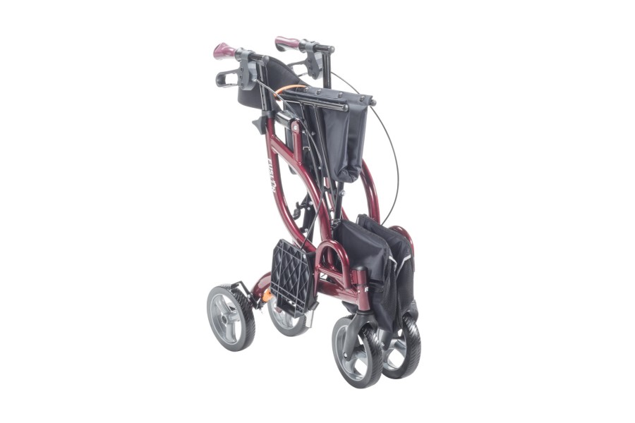 The lightweight side-folding rollator and transport chair in one designFolds sideways easily by just..