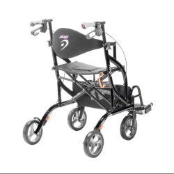 The lightweight side-folding rollator and transport chair in one designFolds sideways easily by just..