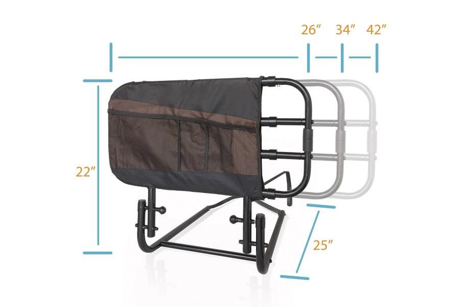 extendable Railing: The Stander EZ Adjust Bed Rail is designed to extend in length from 26-42 inches..