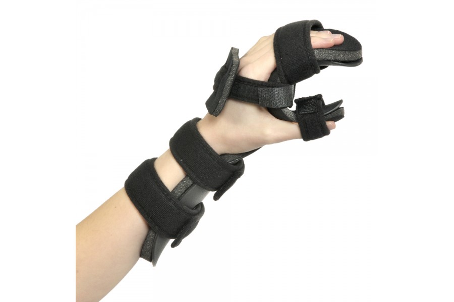 This splint offers a functional resting hand position following stroke, trauma or injury, and can al..