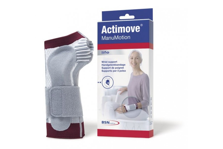 The advanced knitted structure of the Actimove® ManuMotion wrist support combines targeted comp..
