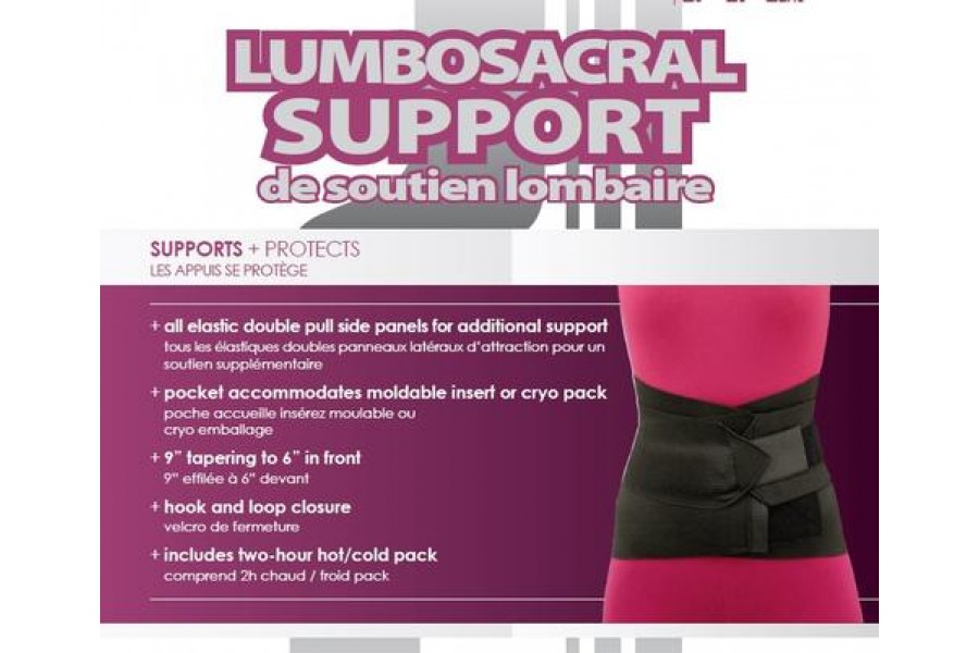 LUMBOSACRAL SUPPORTall elastic with double pull-side panels + pocket accommodates moldable inse..