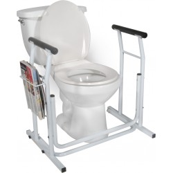 Free standing around toiletEasy, tool-free assembly using wing nutsFits standard and elongated toile..