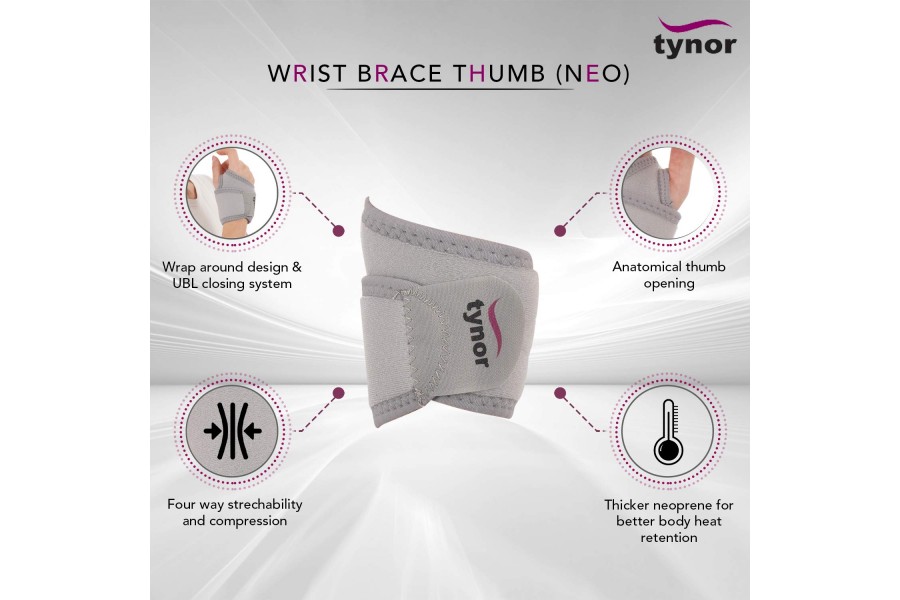 Wrist brace with thumb (Neoprene) is designed to support, protect and partially immobilize the ..