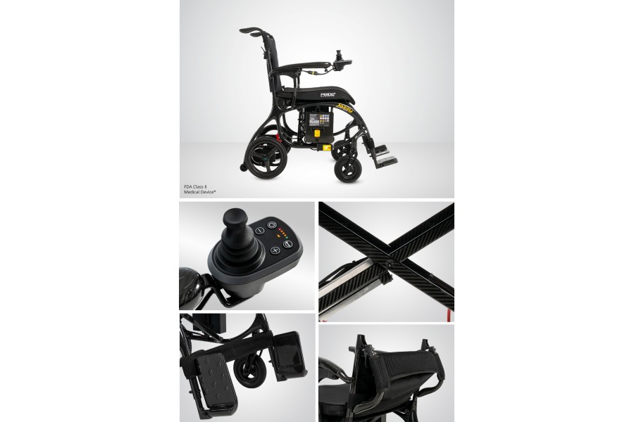 Jazzy® Carbon 27X Features:Weighs only 27.5 lbs. without the battery275-lb. weight capacity • Top sp..