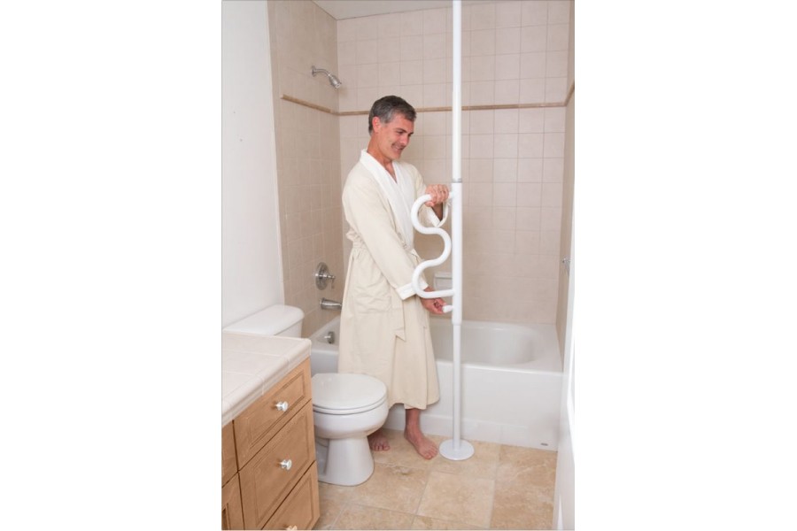 2-IN-1: Transfer pole & curve grab bar that rotates 360° & locks every 45°HEIGHT ADJUSTABLE:..
