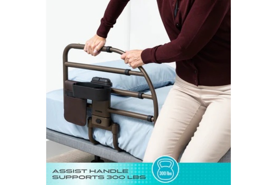 Extendable length for full fall protection at nightCurved support handle helps get in and out of bed..