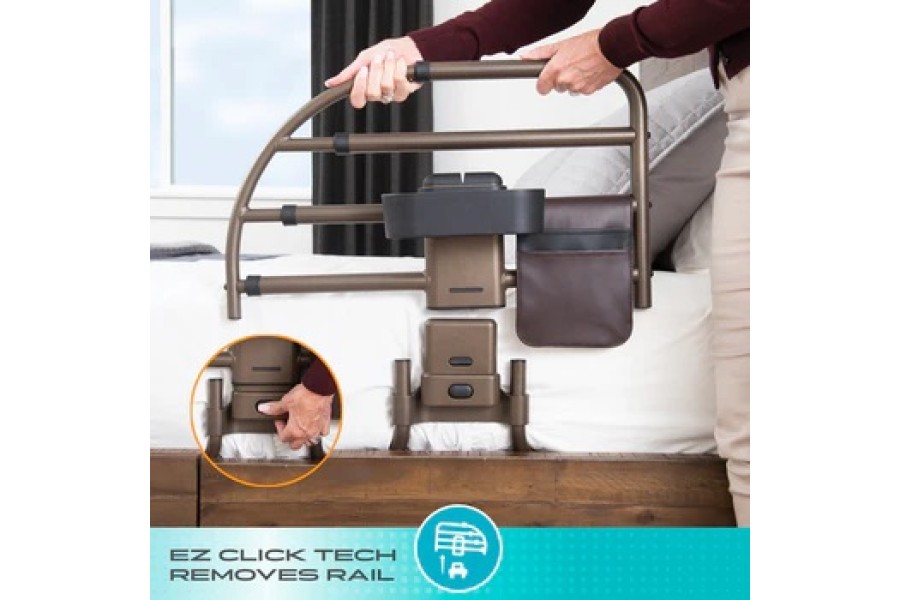 Extendable length for full fall protection at nightCurved support handle helps get in and out of bed..