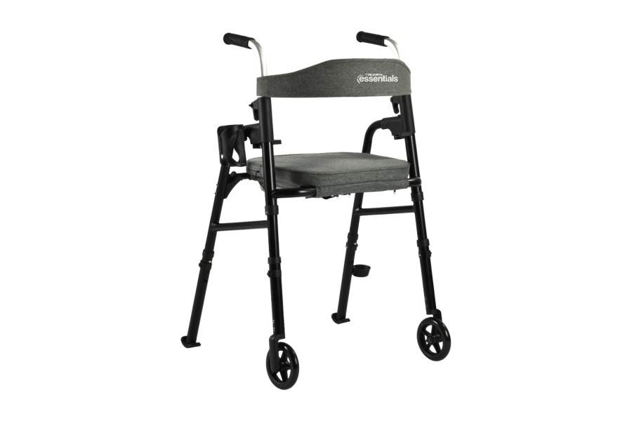 Portable folding travel walker with 5” wheels, provides light-weight, simplicity and functionality. ..