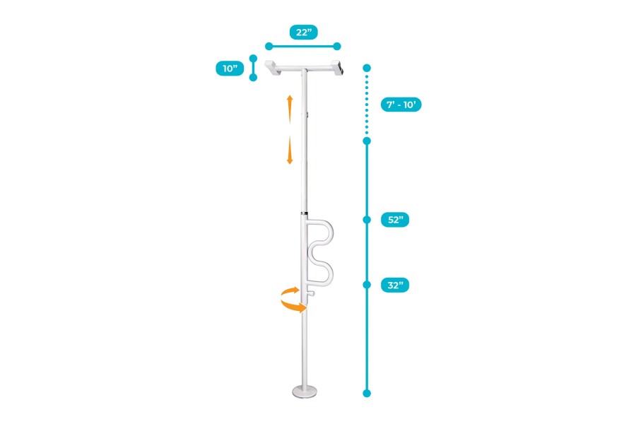 2-IN-1: Transfer pole & curve grab bar that rotates 360° & locks every 45°HEIGHT ADJUSTABLE:..