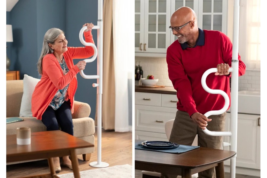 Offers support to sit and stand to prevent fallsLadder grab bar rotates and locks every 45°Installs ..