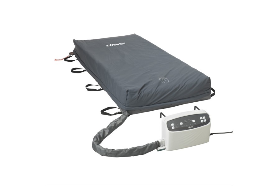 Active combination therapy system provides both alternating pressure and low air loss to optimize pr..