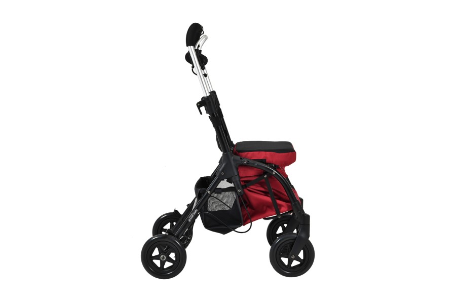 A shopping rollator with large storage bag, and front swivel wheel, provides light-weight, simplicit..