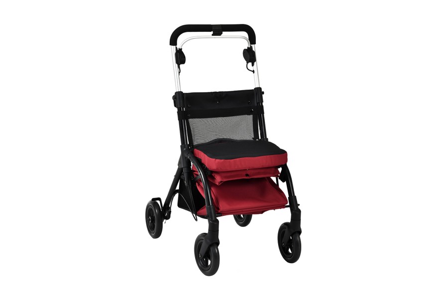 A shopping rollator with large storage bag, and front swivel wheel, provides light-weight, simplicit..