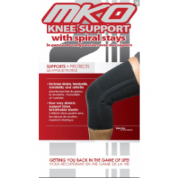 The MKO Knee Support with Spiral Stays is indicated for knee strains, tendonitis, instability, and a..