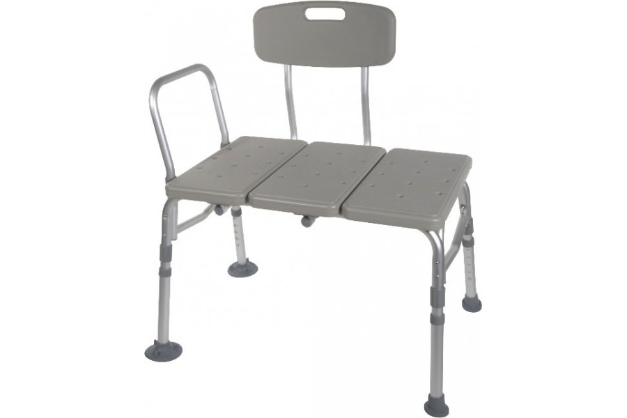 This plastic transfer bench by Drive
Medical accommodates any bathroom because of its reversible be..